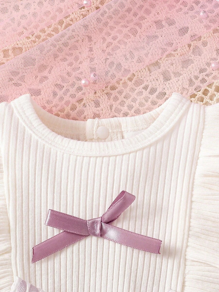 Baby Lace Collar Pink Bow Dress for Elegant Retro Summer Wear