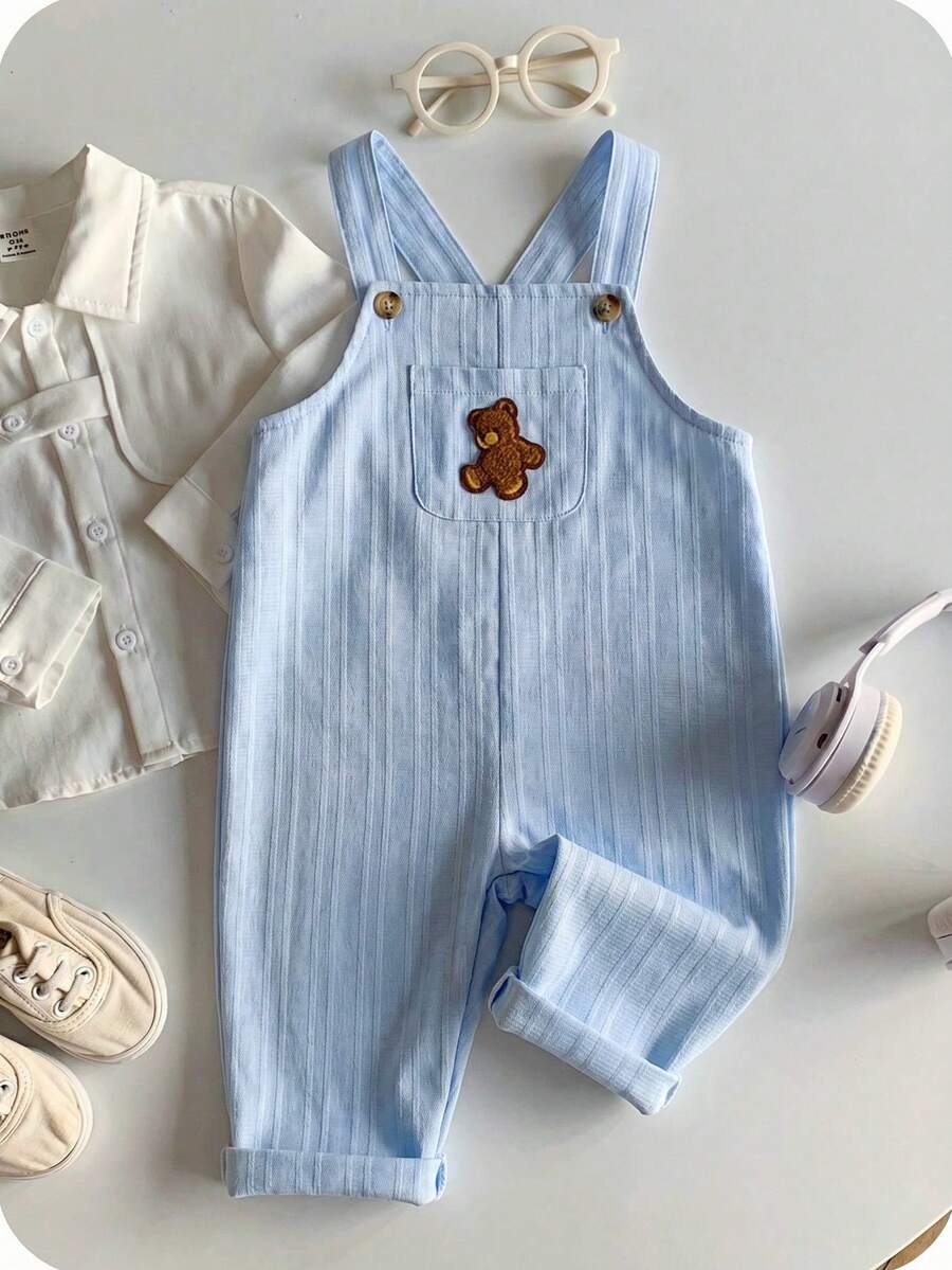 Striped Baby Boys Jumpsuit With Cartoon Bear Design Casual Kids Outfit