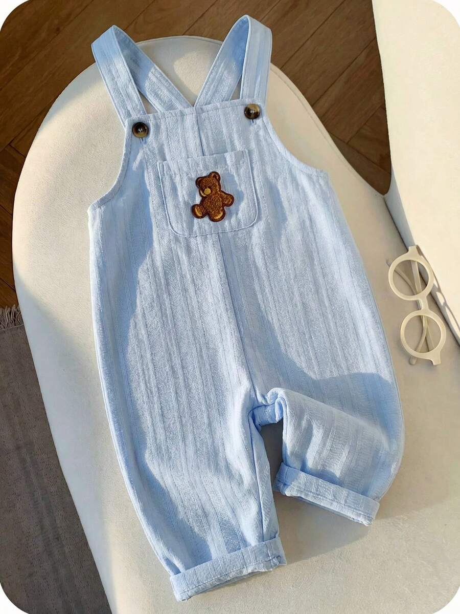 Striped Baby Boys Jumpsuit With Cartoon Bear Design Casual Kids Outfit