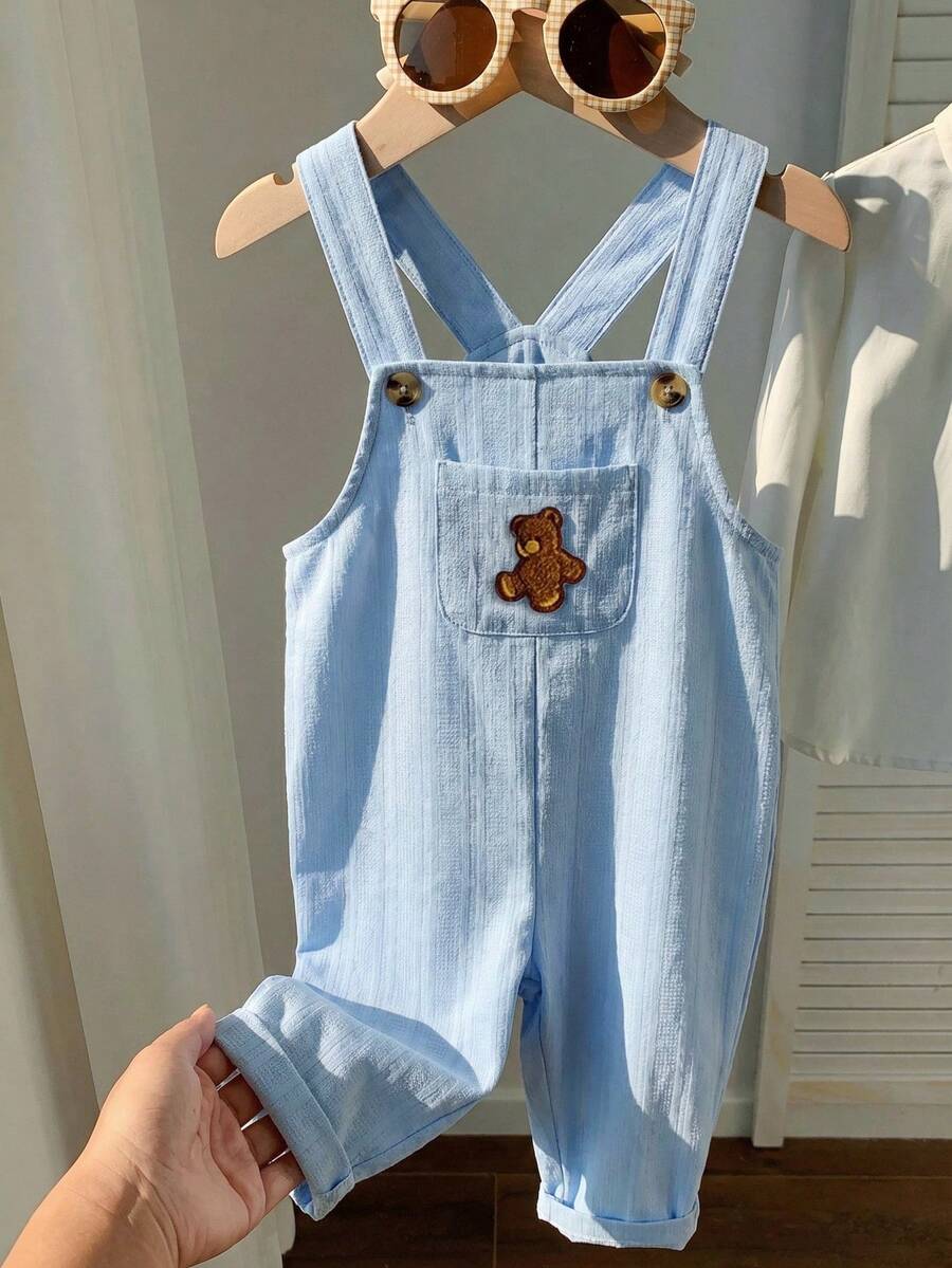 Striped Baby Boys Jumpsuit With Cartoon Bear Design Casual Kids Outfit