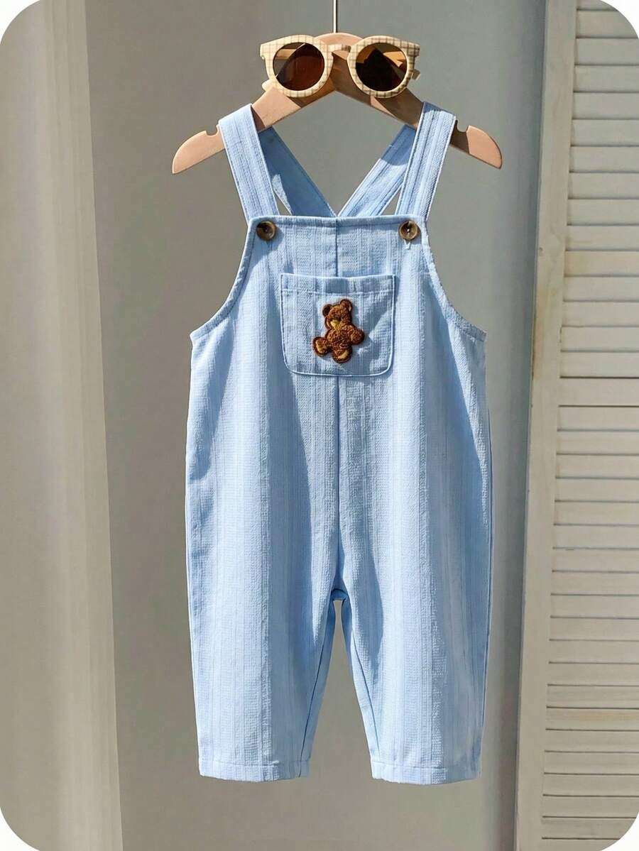Striped Baby Boys Jumpsuit With Cartoon Bear Design Casual Kids Outfit