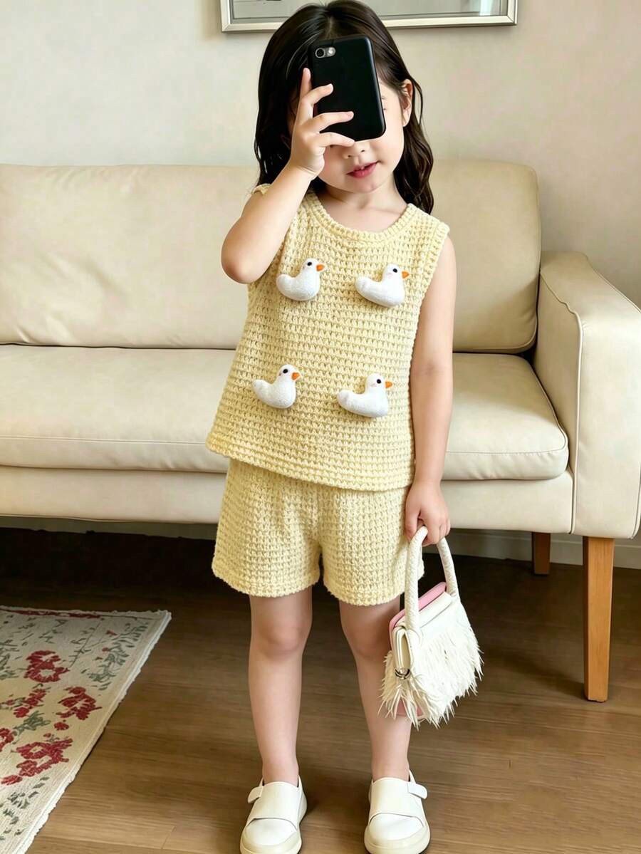 Sweet Style Strawberry Print Top & Shorts 2-Piece Set for Toddler Girls