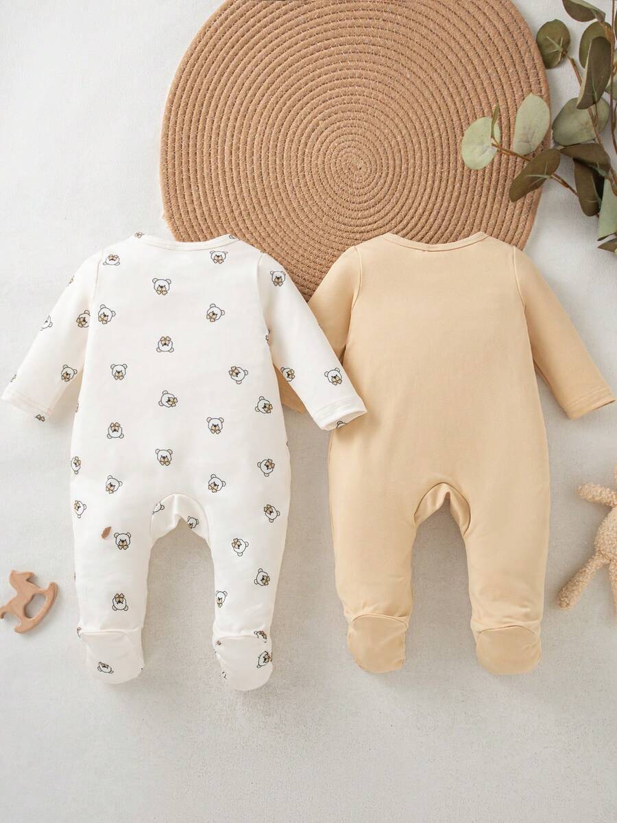 2PCS Baby Elephant Print Long Sleeve Romper Set for Cozy Autumn and Winter Wear