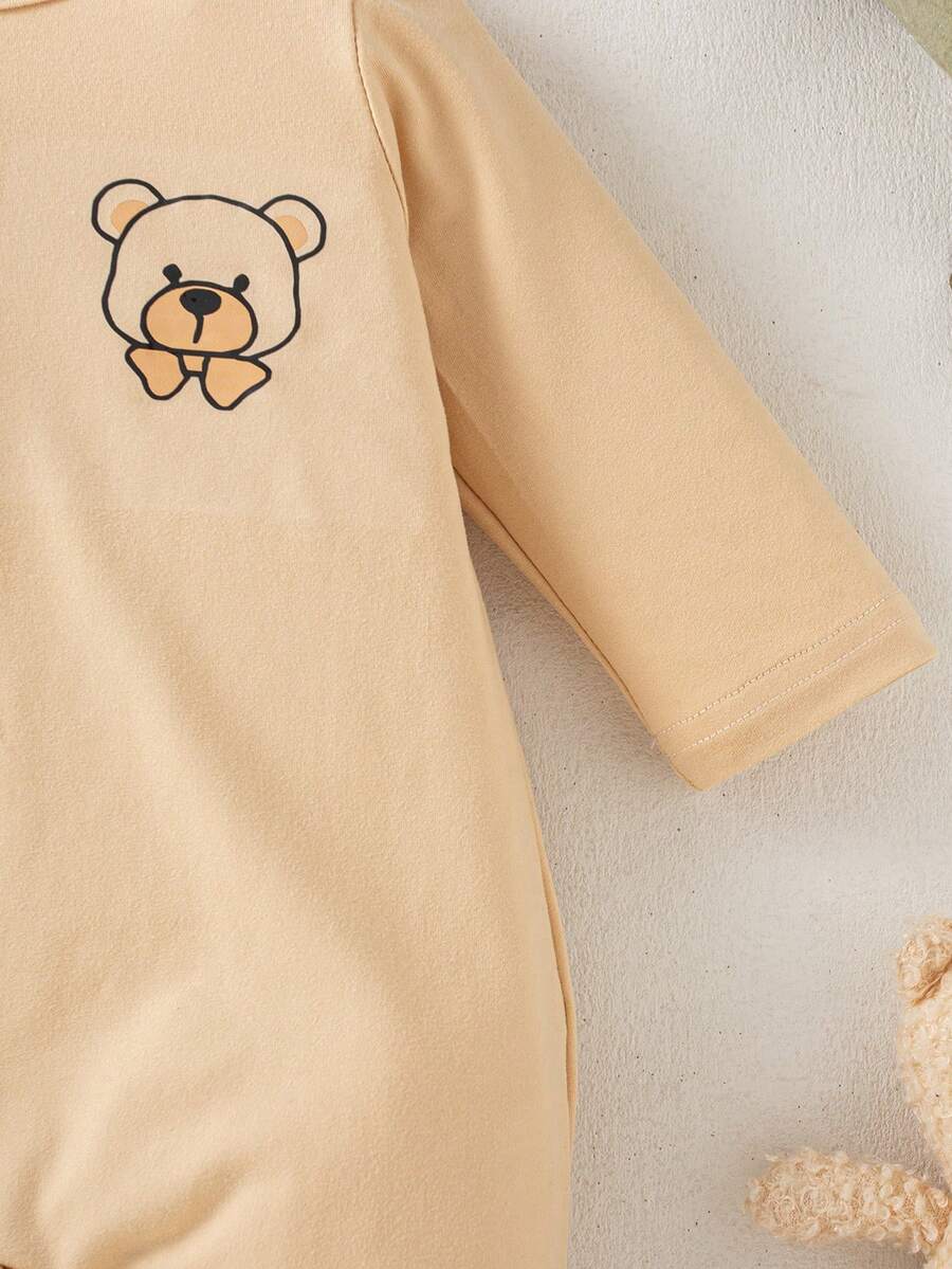 2PCS Baby Elephant Print Long Sleeve Romper Set for Cozy Autumn and Winter Wear