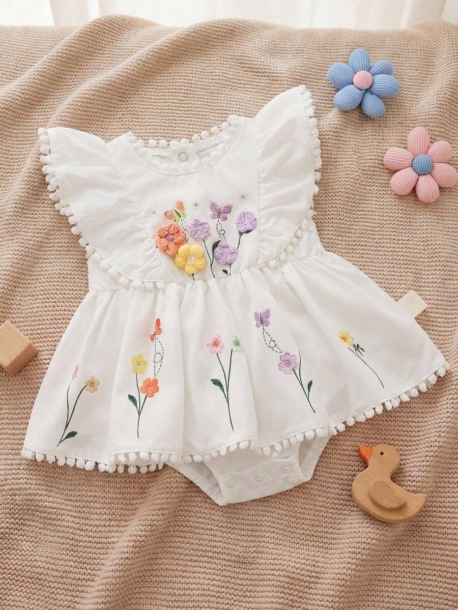 Baby Floral Print Ruffle Sleeveless Romper Dress for Spring Daily Wear