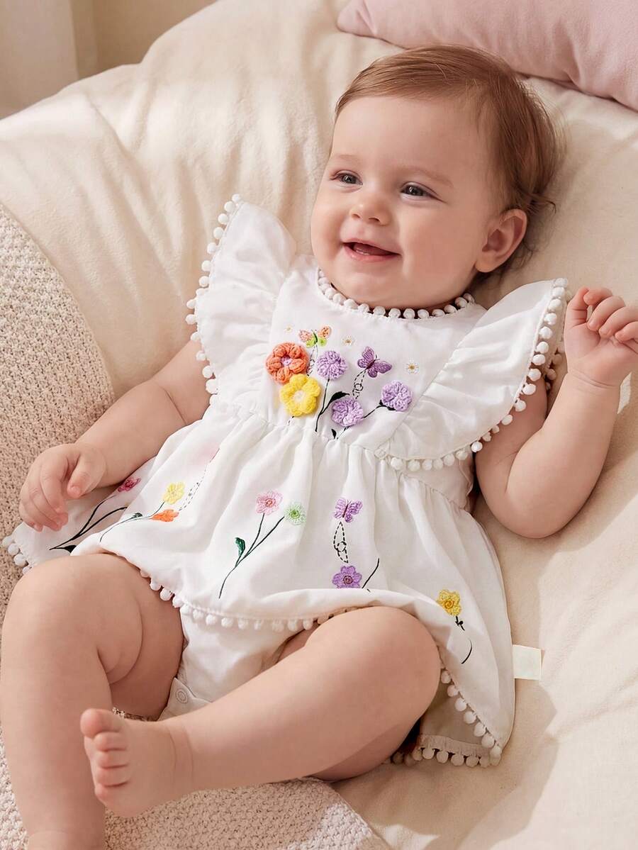 Baby Floral Print Ruffle Sleeveless Romper Dress for Spring Daily Wear