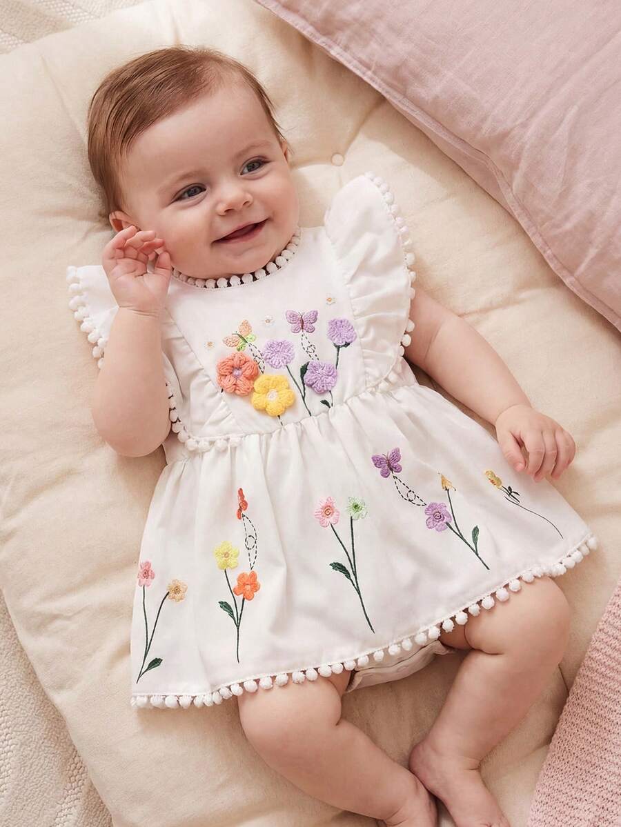 Baby Floral Print Ruffle Sleeveless Romper Dress for Spring Daily Wear