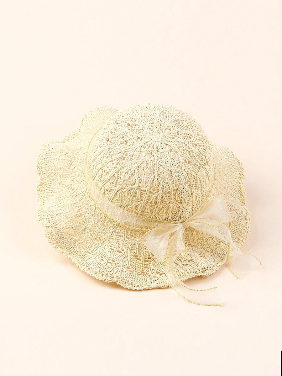 1pc Large Brim Lace Bow Sun Hat for Kids Outdoor Wear