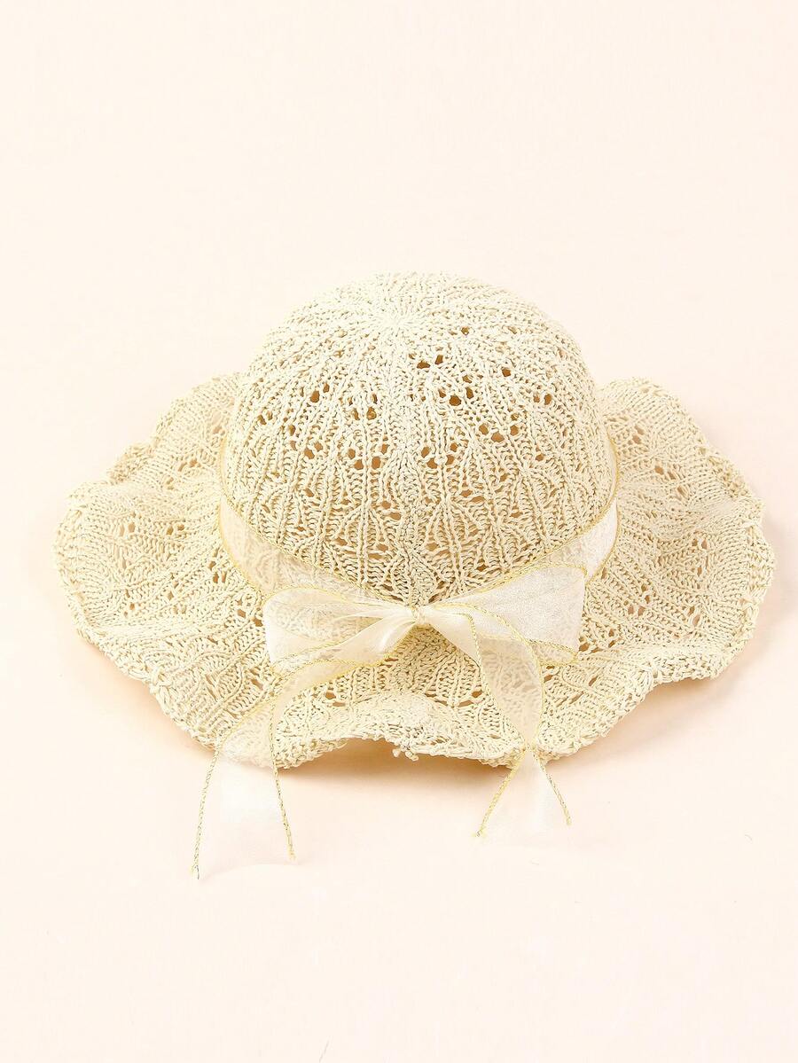 1pc Large Brim Lace Bow Sun Hat for Kids Outdoor Wear