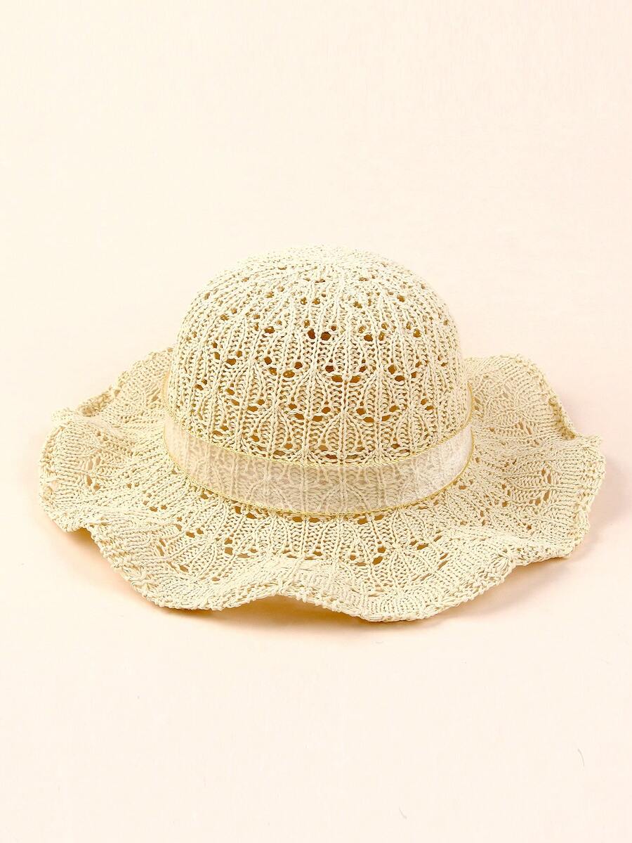 1pc Large Brim Lace Bow Sun Hat for Kids Outdoor Wear