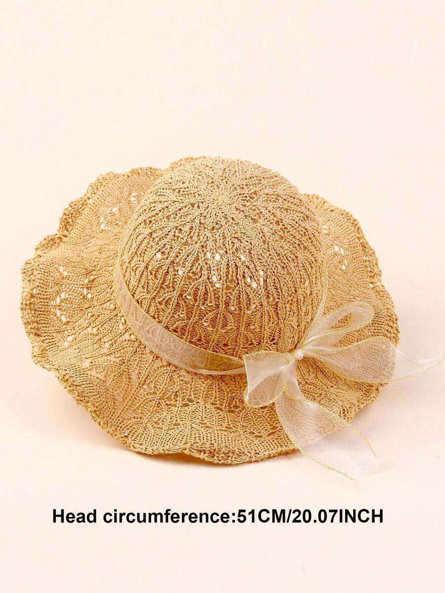 1pc Large Brim Lace Bow Sun Hat for Kids Outdoor Wear
