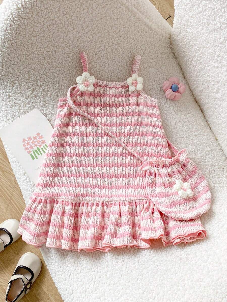 Floral Suspender Dress with Matching Bag, 2-Piece Set for Baby Girls