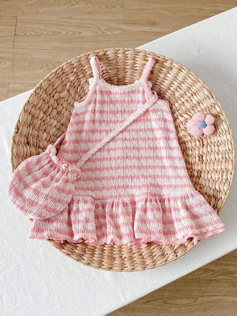 Floral Suspender Dress with Matching Bag, 2-Piece Set for Baby Girls