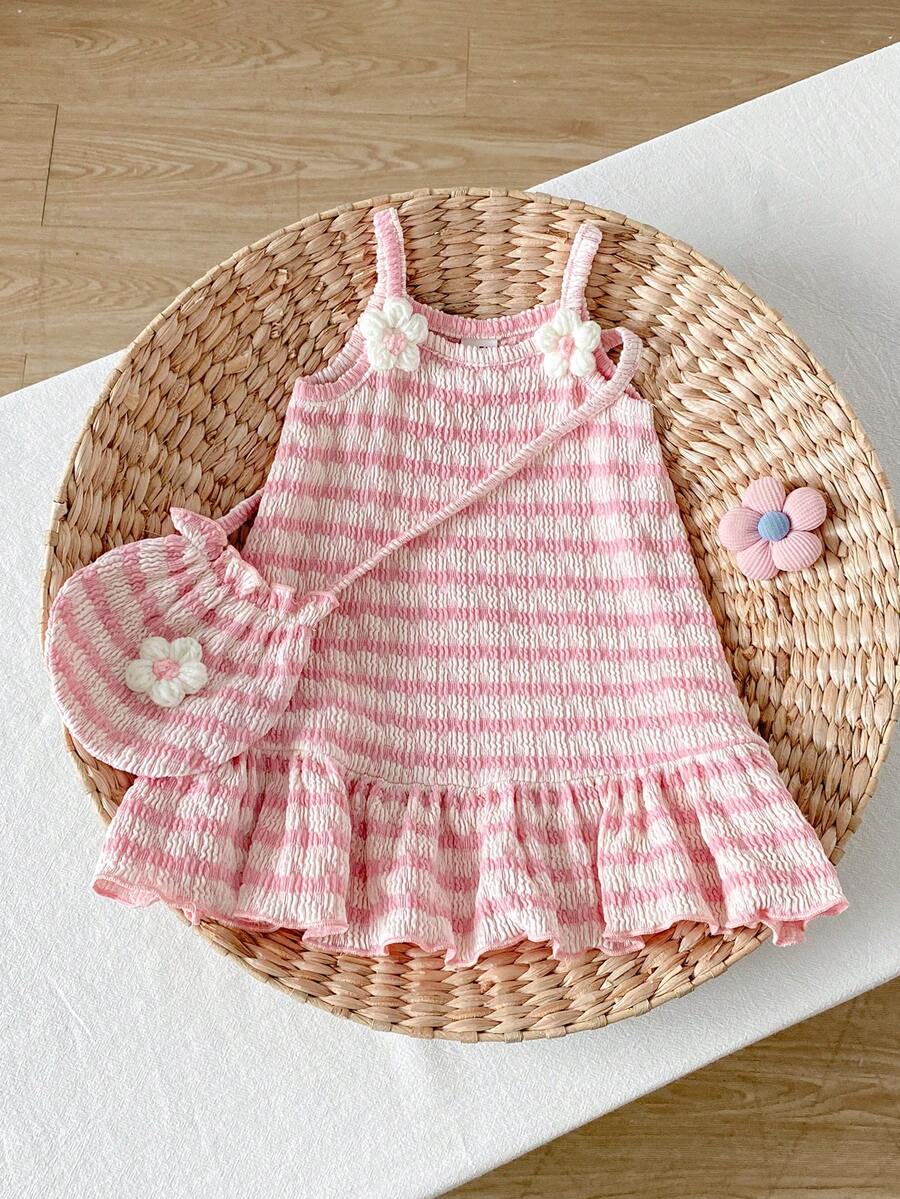 Floral Suspender Dress with Matching Bag, 2-Piece Set for Baby Girls