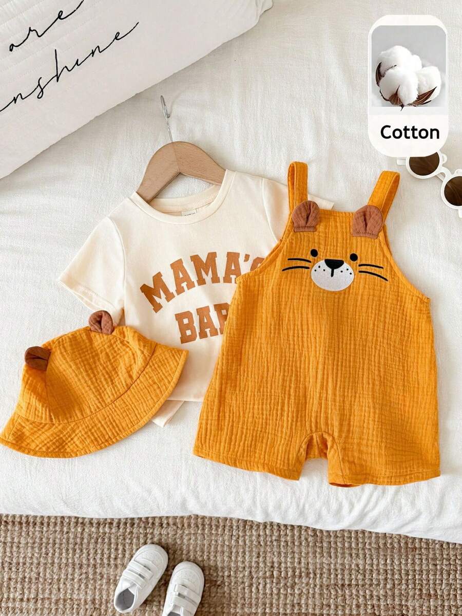 Baby Striped Bib Overalls and Bucket Hat 2 Piece Casual Summer Beach Outfit Set