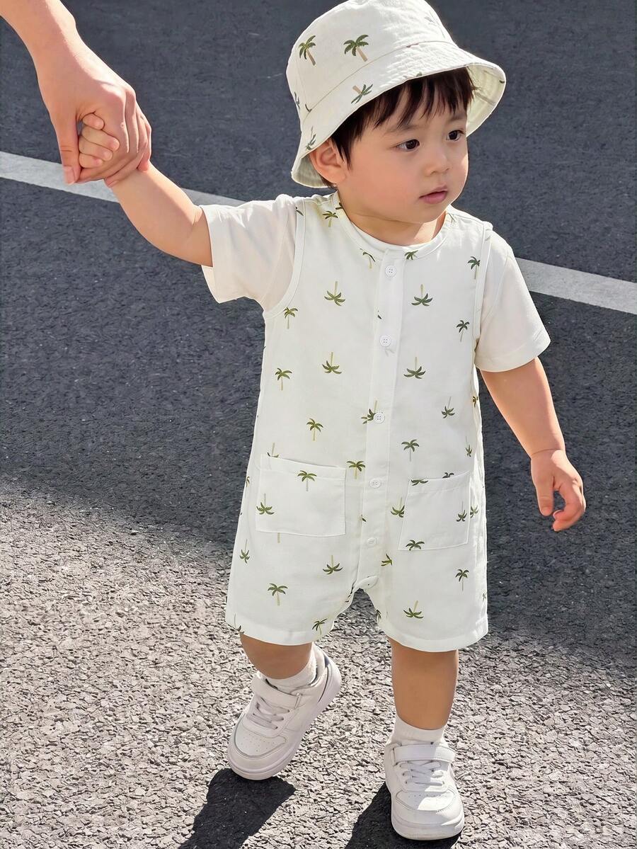 Baby Boy White Sleeveless Romper with Pockets Casual Short Jumpsuit for Everyday Wear