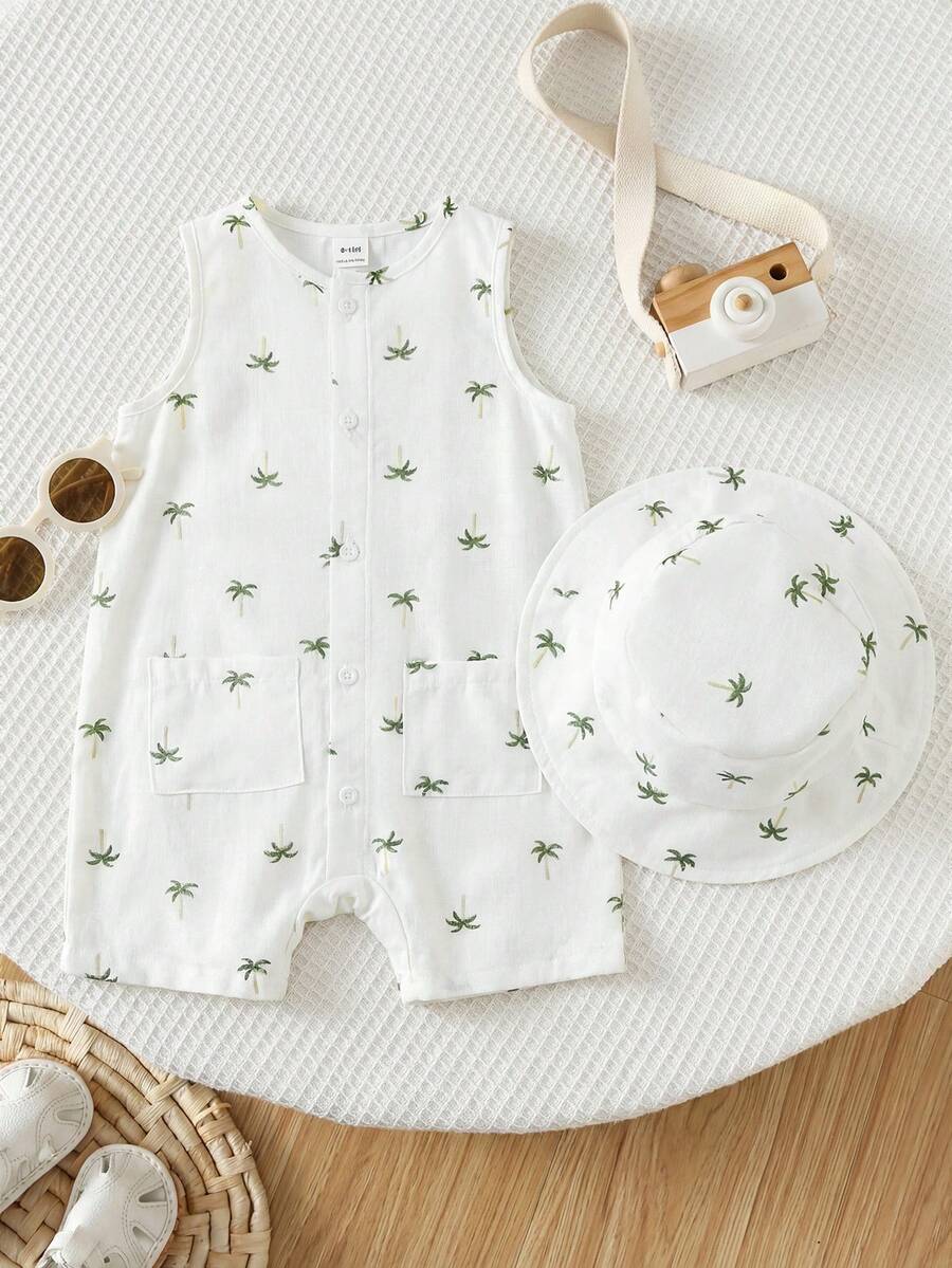 Baby Boy White Sleeveless Romper with Pockets Casual Short Jumpsuit for Everyday Wear