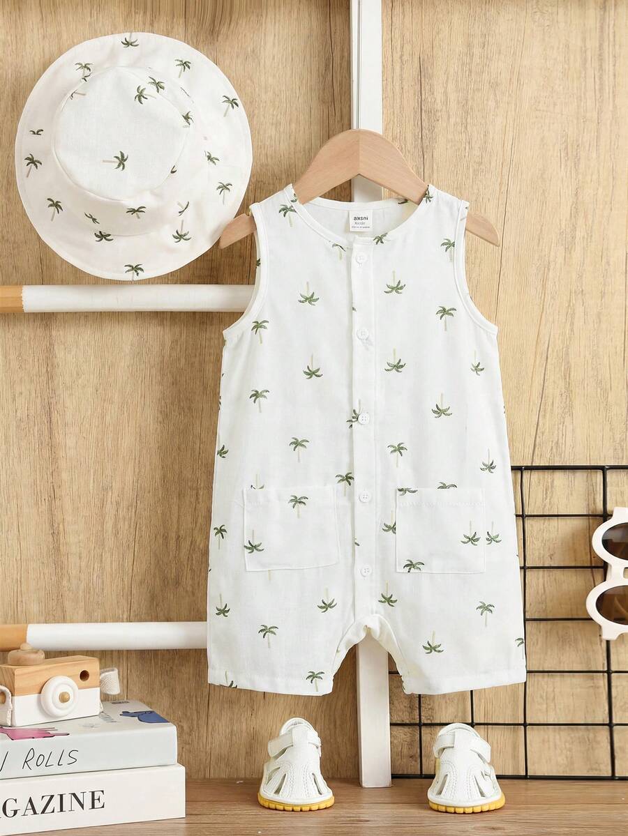 Baby Boy White Sleeveless Romper with Pockets Casual Short Jumpsuit for Everyday Wear