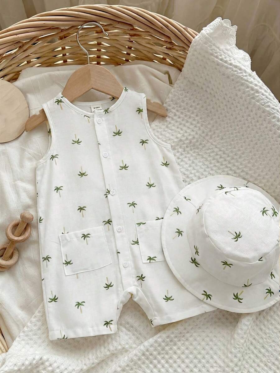 Baby Boy White Sleeveless Romper with Pockets Casual Short Jumpsuit for Everyday Wear