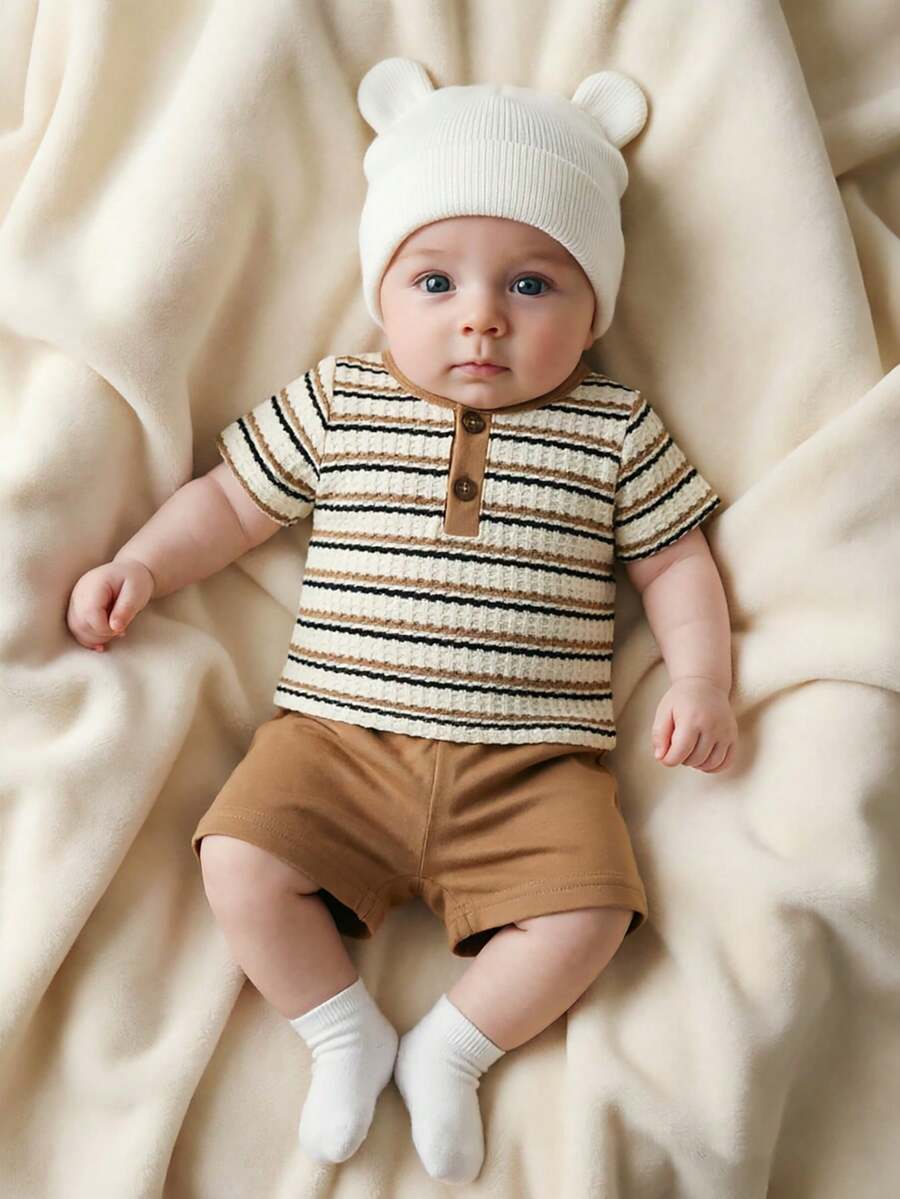 2PCS Baby Boy Coconut Tree Top and Dinosaur Shorts Set for Cute Summer Daily Wear