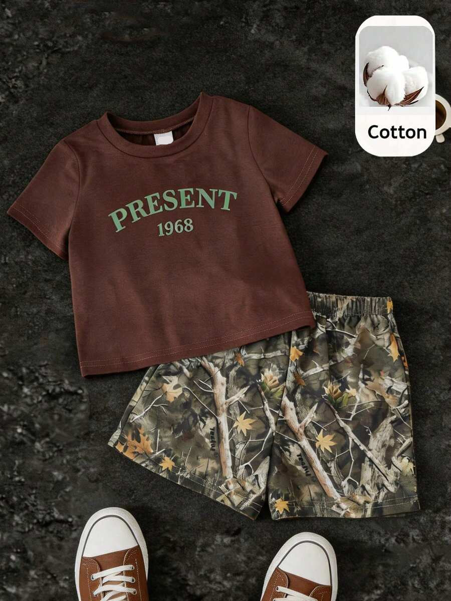 Baby Boy Mothers Day Graphic Tee and Camo Shorts 2 Piece Casual Spring Summer Outfit Set