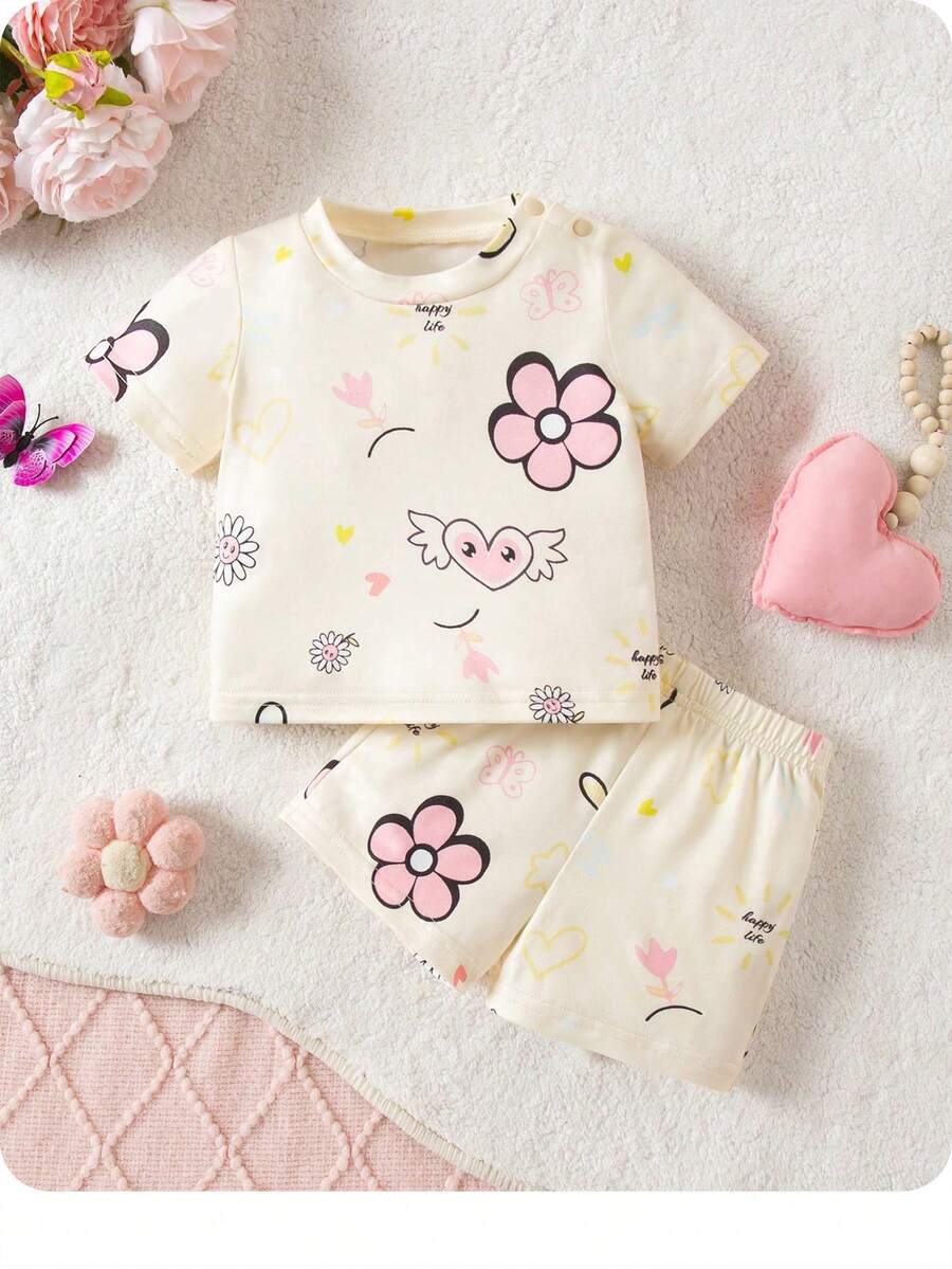 2PCS Baby Letter Knit Top and Shorts Set for Casual Daily Wear and Playtime
