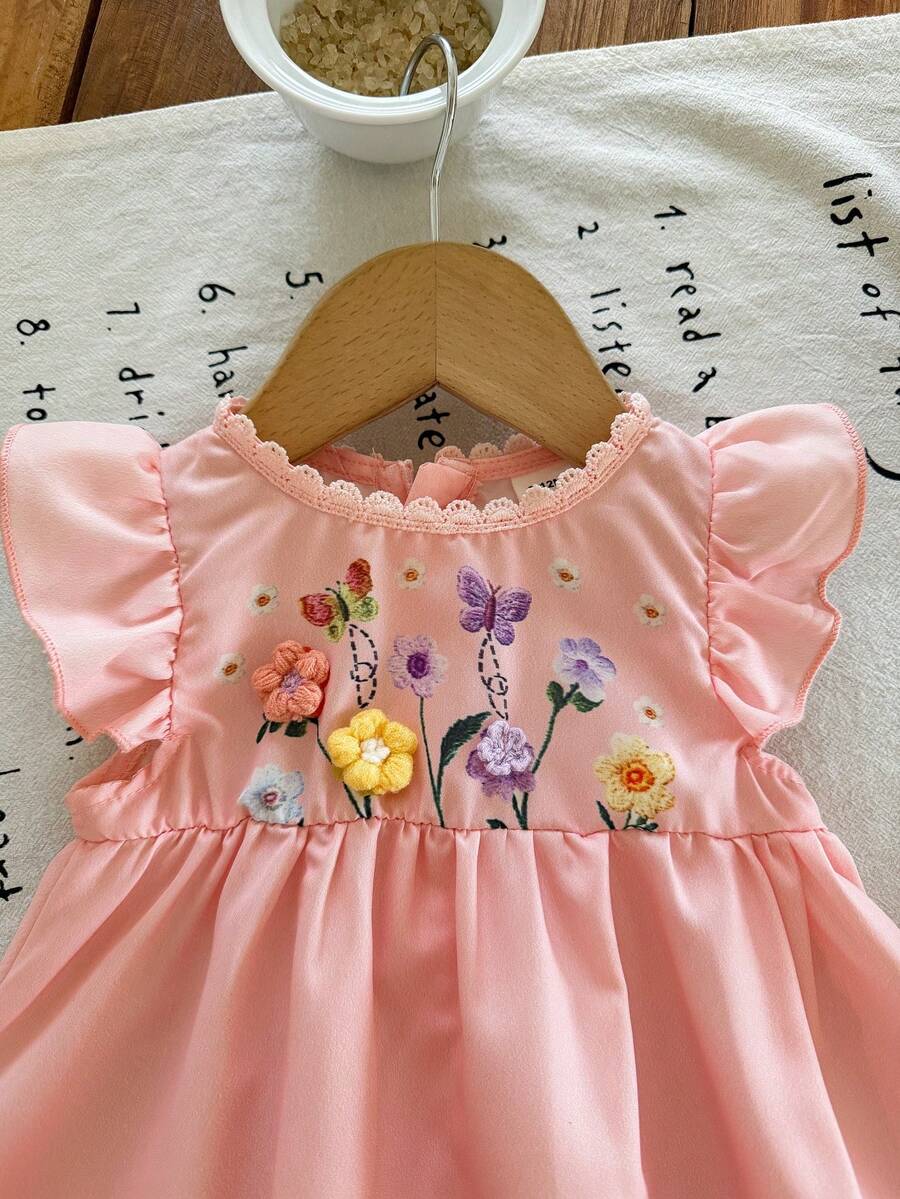Infant Girl 2-Piece Embroidered Dress Set with Diagonal Shoulder Bag