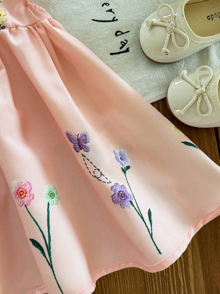 Infant Girl 2-Piece Embroidered Dress Set with Diagonal Shoulder Bag