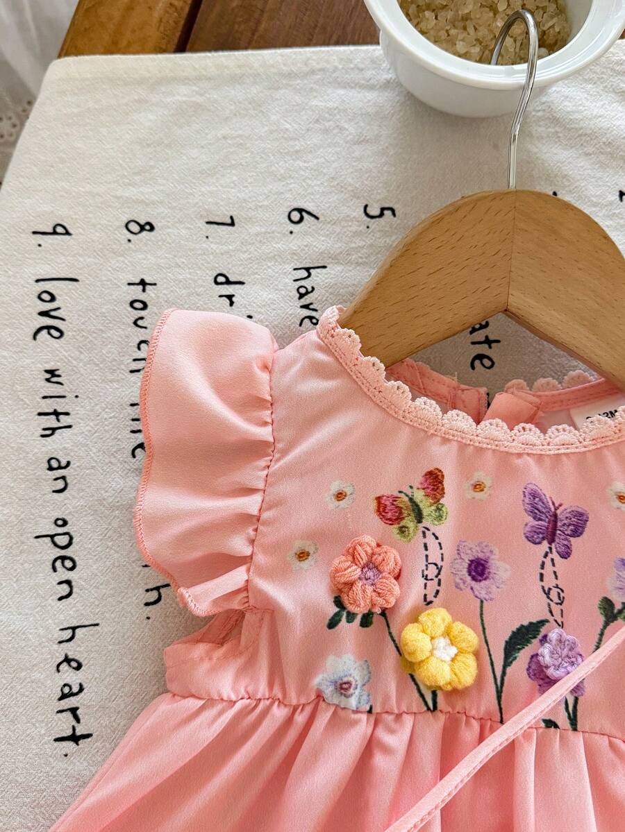 Infant Girl 2-Piece Embroidered Dress Set with Diagonal Shoulder Bag