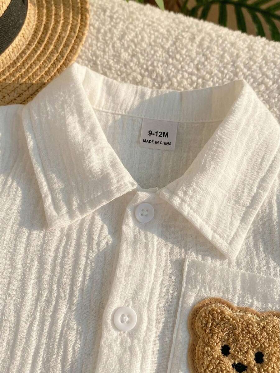 Infant Baby Boy Green White Striped Waffle Knit Polo Shirt and Shorts 2 Piece Casual Outfit Set