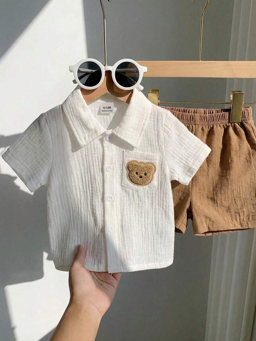 Infant Baby Boy Green White Striped Waffle Knit Polo Shirt and Shorts 2 Piece Casual Outfit Set