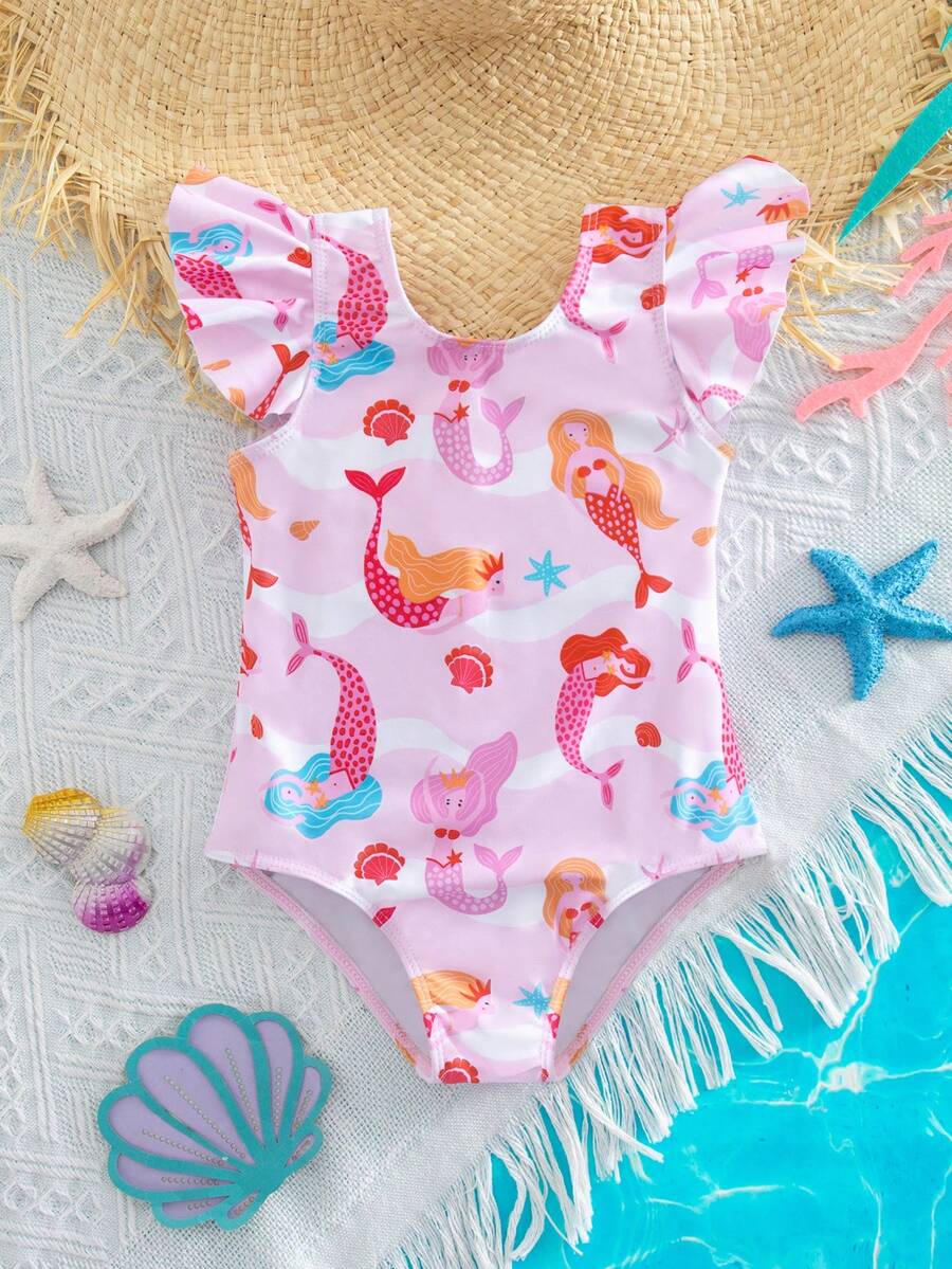 Baby Girls Minimalist Spaghetti Strap One Piece Swimsuit Casual Summer Beachwear