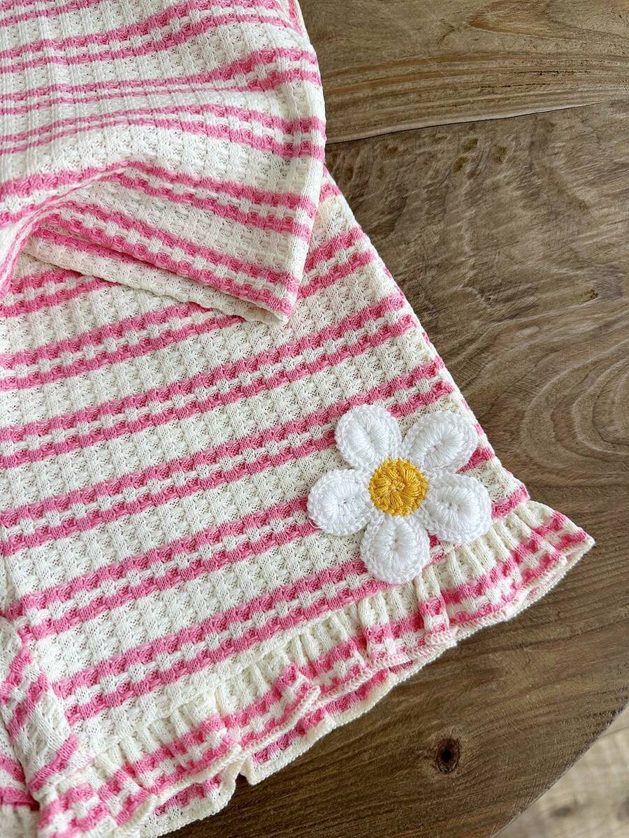 Cute Ruffle Sleeve Outfit Set For Little Girls Colorful Striped Clothing