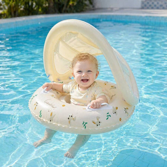 Baby Pool Float with Removable Sun Canopy Toddler Swim Float Seat with Handles for Summer Water Play
