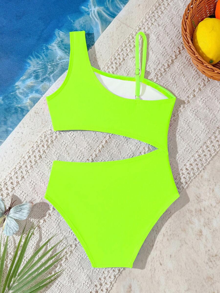 Neon Striped Swimwear For Toddler Girls Hollow Out Vacation Beach Outfit