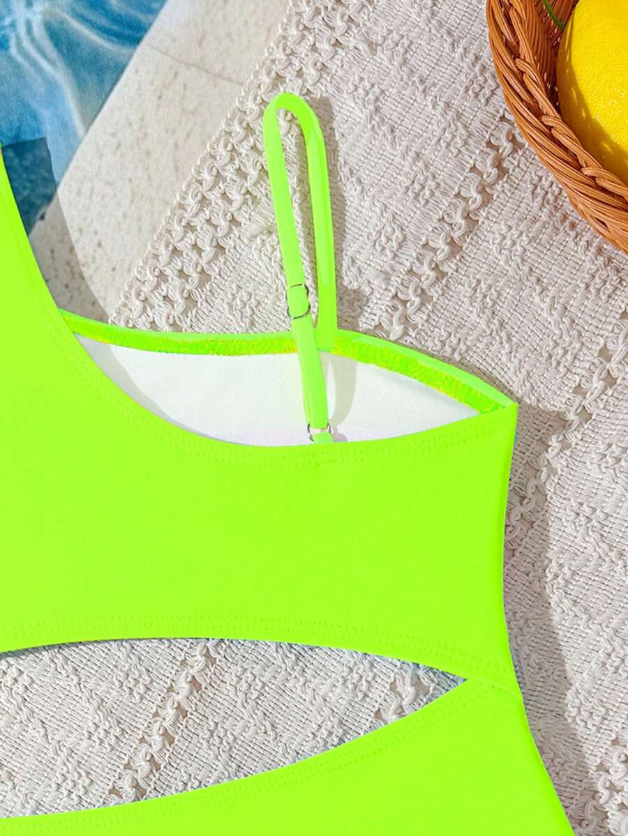 Neon Striped Swimwear For Toddler Girls Hollow Out Vacation Beach Outfit