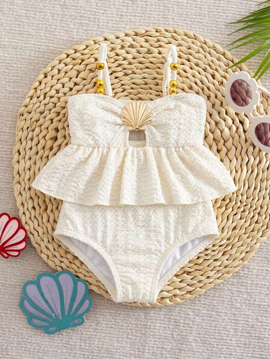 Baby Girls Minimalist Spaghetti Strap One Piece Swimsuit Casual Summer Beachwear