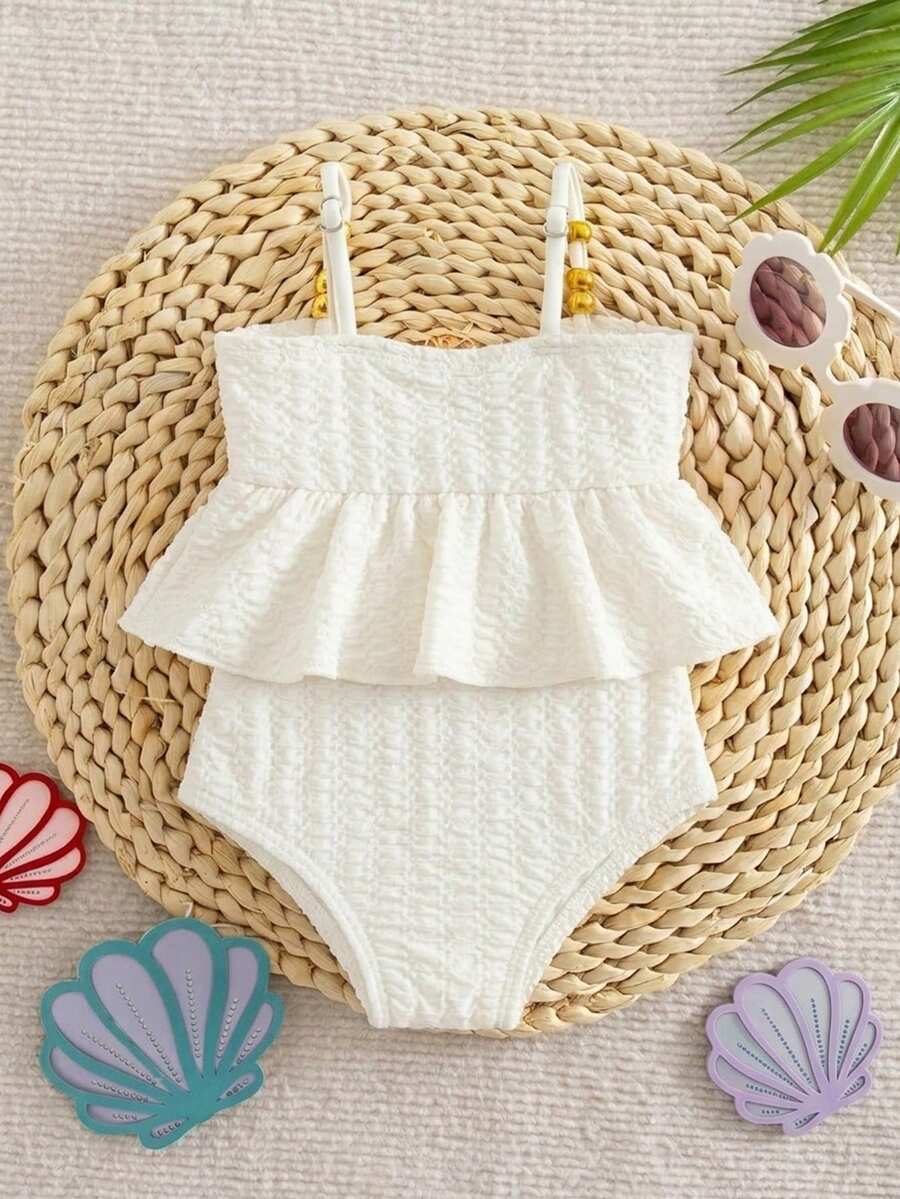 Baby Girls Minimalist Spaghetti Strap One Piece Swimsuit Casual Summer Beachwear
