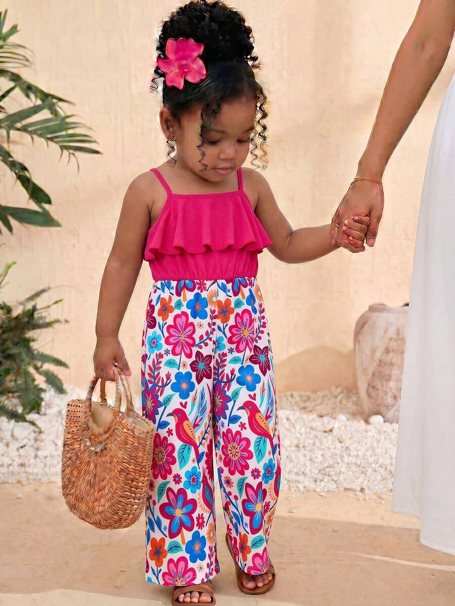 Baby Girl Floral Print Summer Jumpsuit Casual Sleeveless Outfit