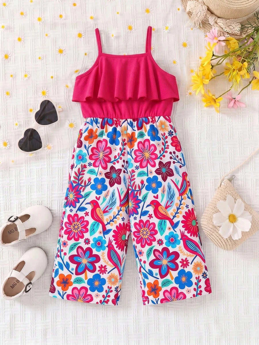 Baby Girl Floral Print Summer Jumpsuit Casual Sleeveless Outfit