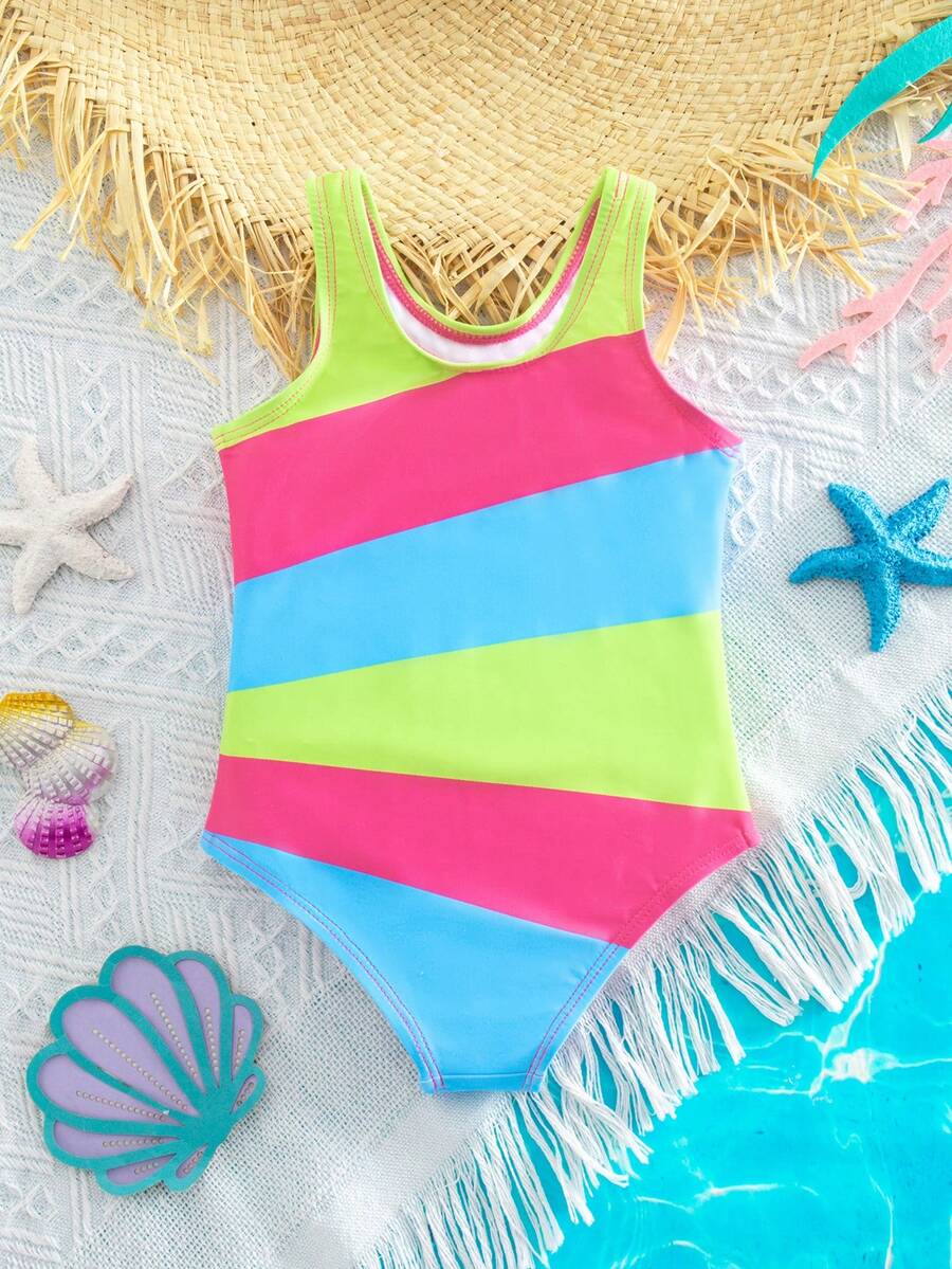 Baby Girls Minimalist Spaghetti Strap One Piece Swimsuit Casual Summer Beachwear