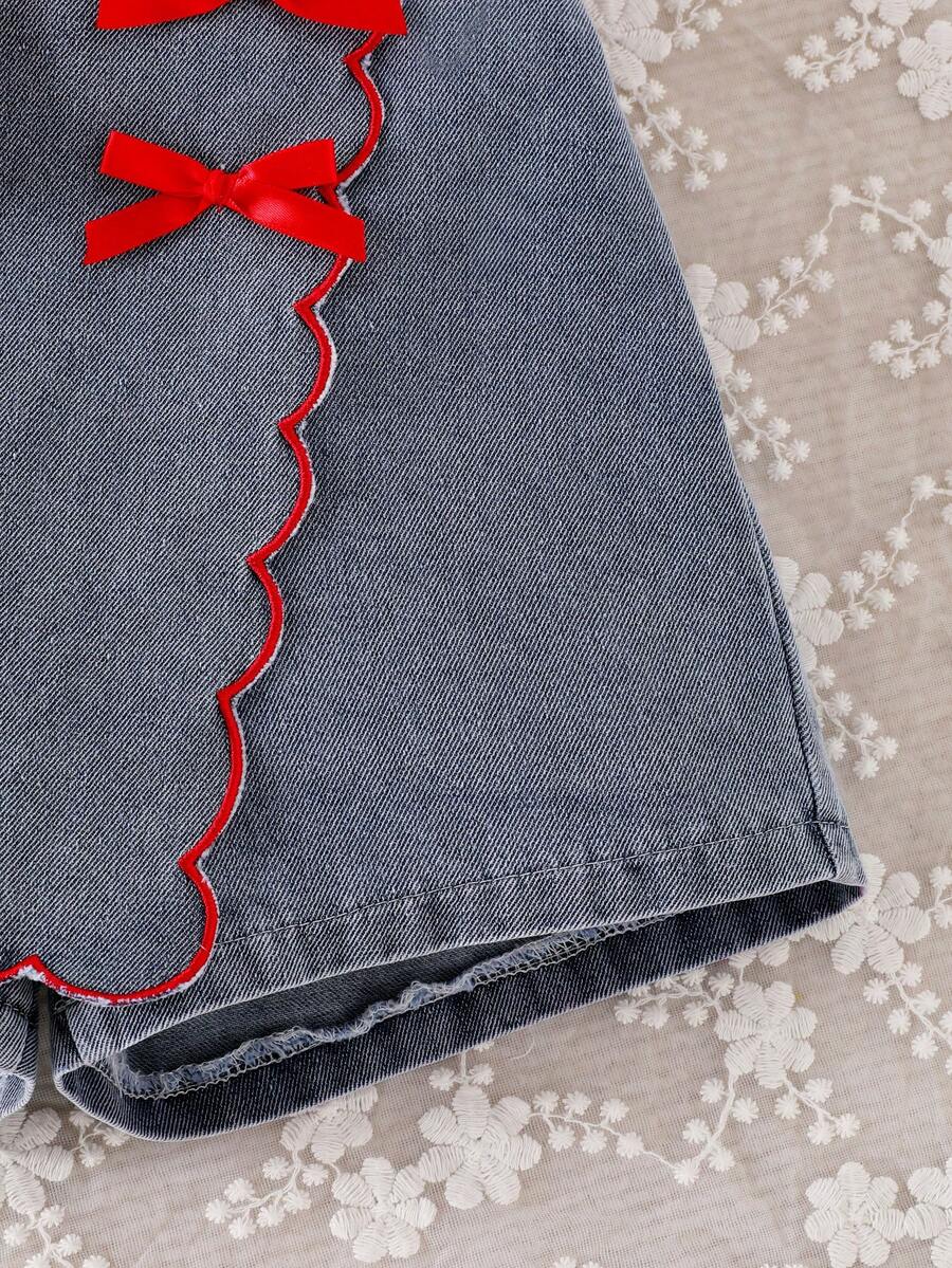 Toddler Girls Textured Knit Vest Top And Denim Skort Flower Embroidered Summer Outfit Set