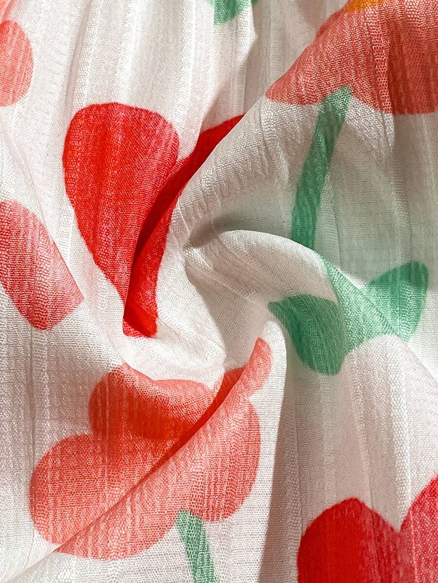 Cherry Print Sleeveless Top and Red Shorts Set for Baby Girls