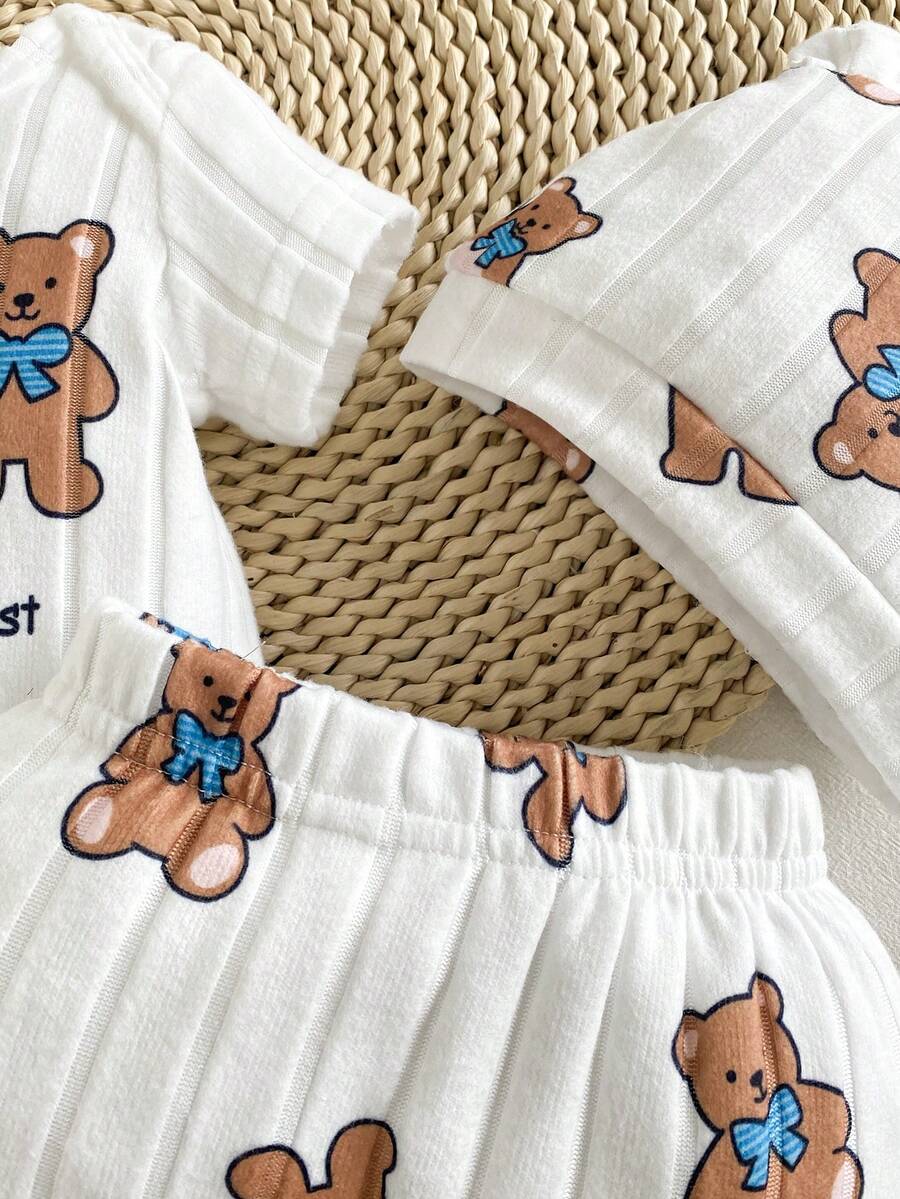 Baby Boys Brown Bear Romper Shorts and Hat Set for Summer Outdoor Wear