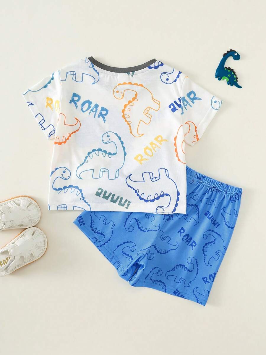 Baby Boy Animal Crayon Print T Shirt and Knitted Shorts 2 Piece Casual Spring Summer Outfit Set