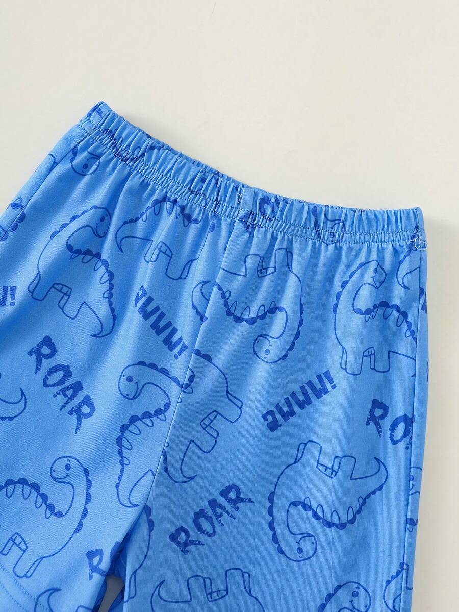 Baby Boy Animal Crayon Print T Shirt and Knitted Shorts 2 Piece Casual Spring Summer Outfit Set