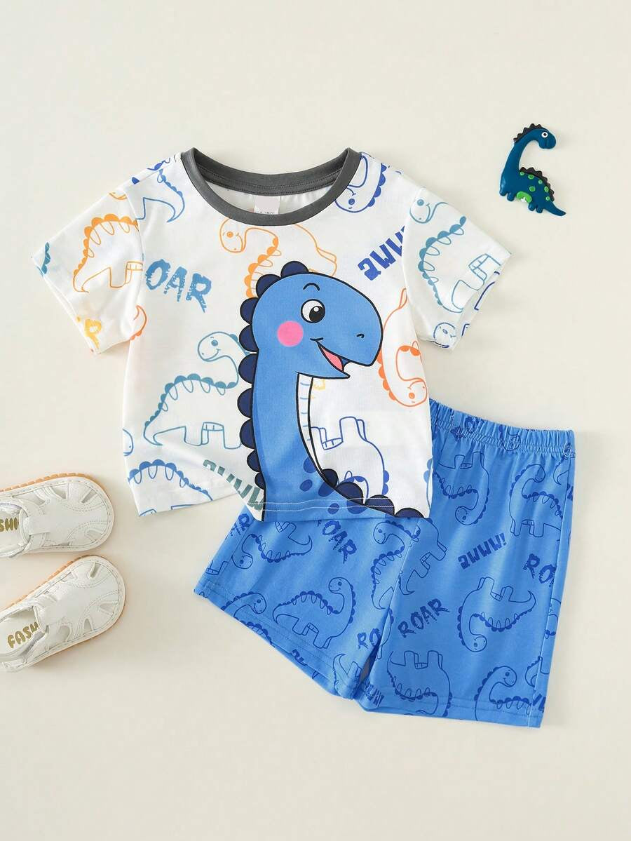 Baby Boy Animal Crayon Print T Shirt and Knitted Shorts 2 Piece Casual Spring Summer Outfit Set