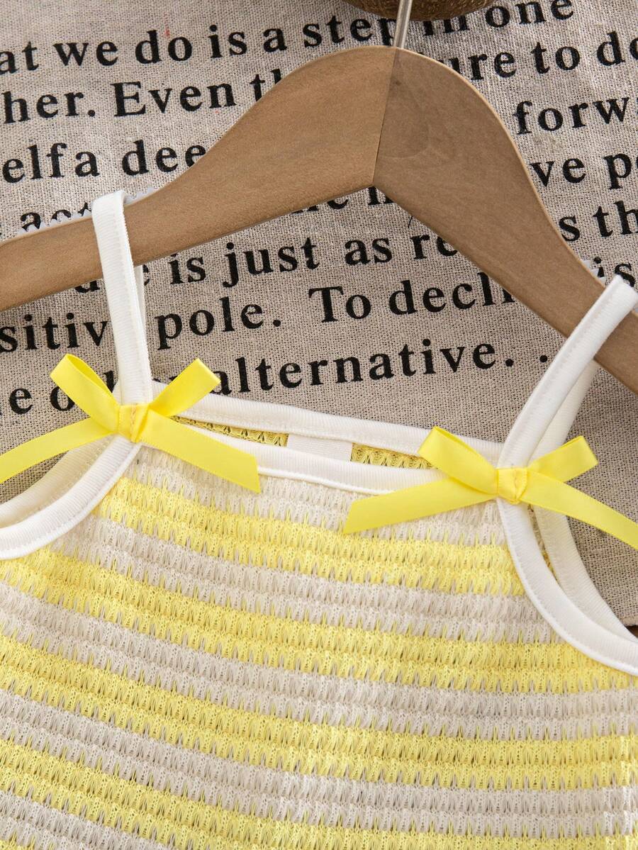 Cute Baby Girl Sleeveless Ribbed Short Jumpsuit With Bow Detail Casual Summer Wear