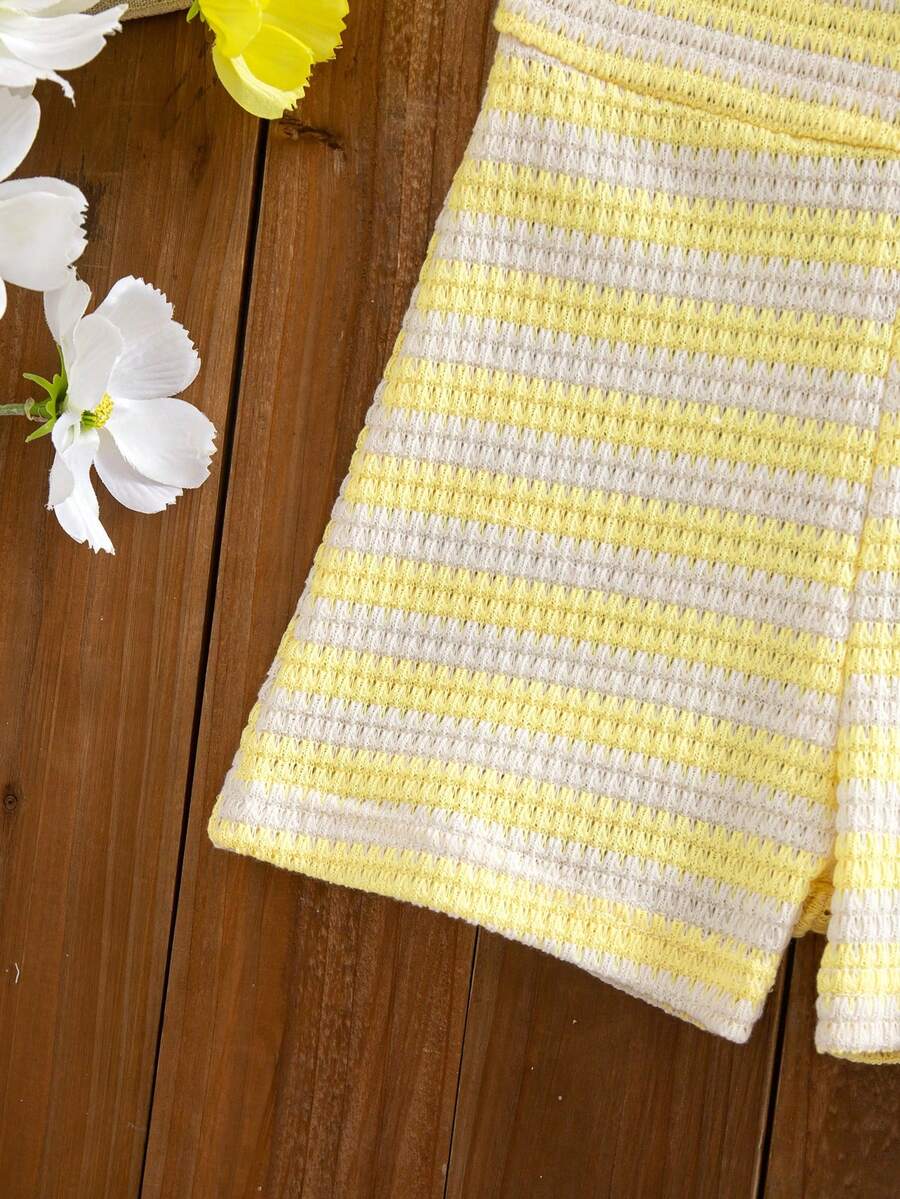 Cute Baby Girl Sleeveless Ribbed Short Jumpsuit With Bow Detail Casual Summer Wear