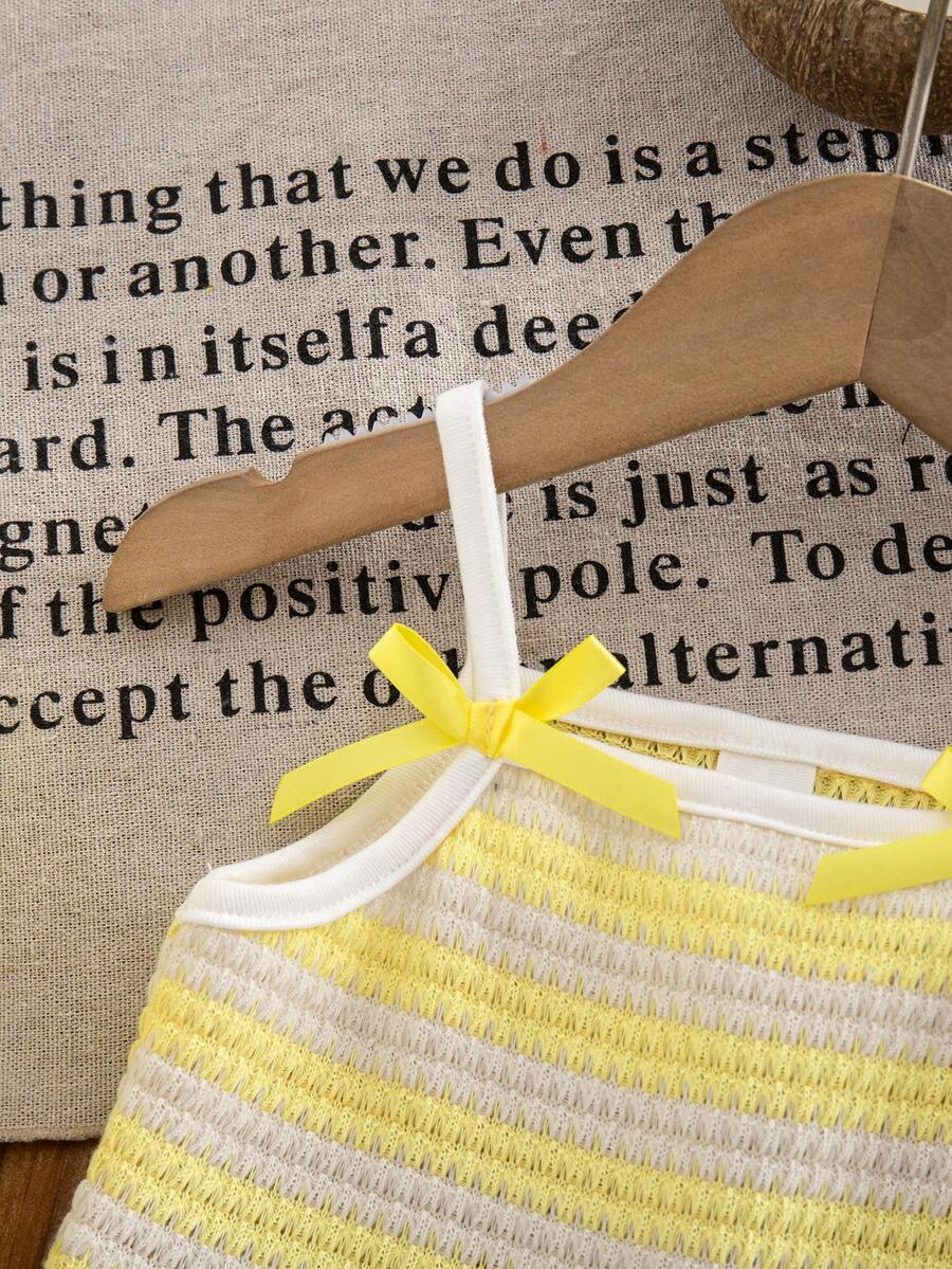 Cute Baby Girl Sleeveless Ribbed Short Jumpsuit With Bow Detail Casual Summer Wear